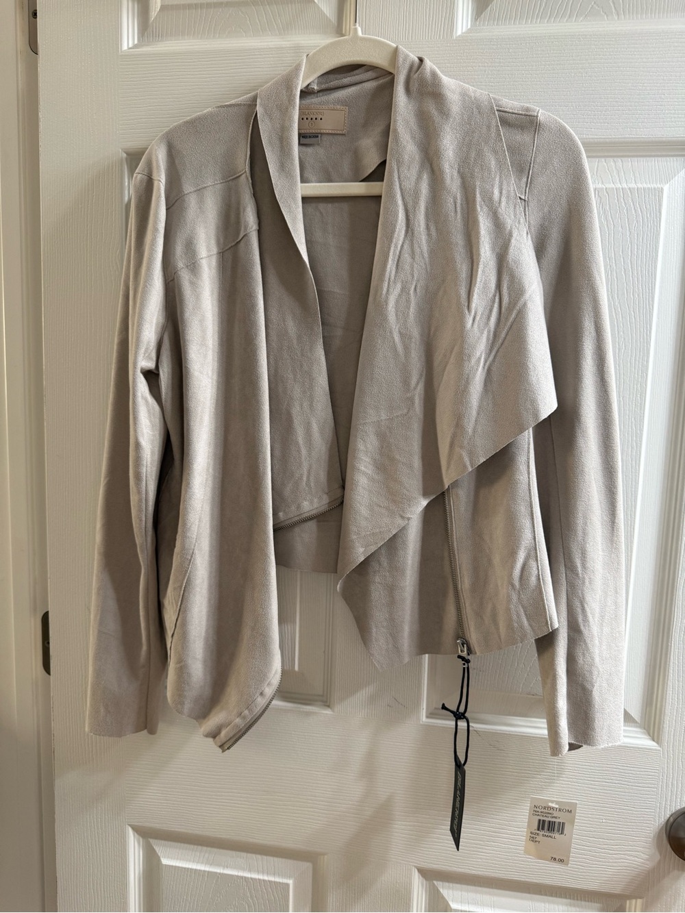 Blank NYC Light Taupe Draped Leather Jacket